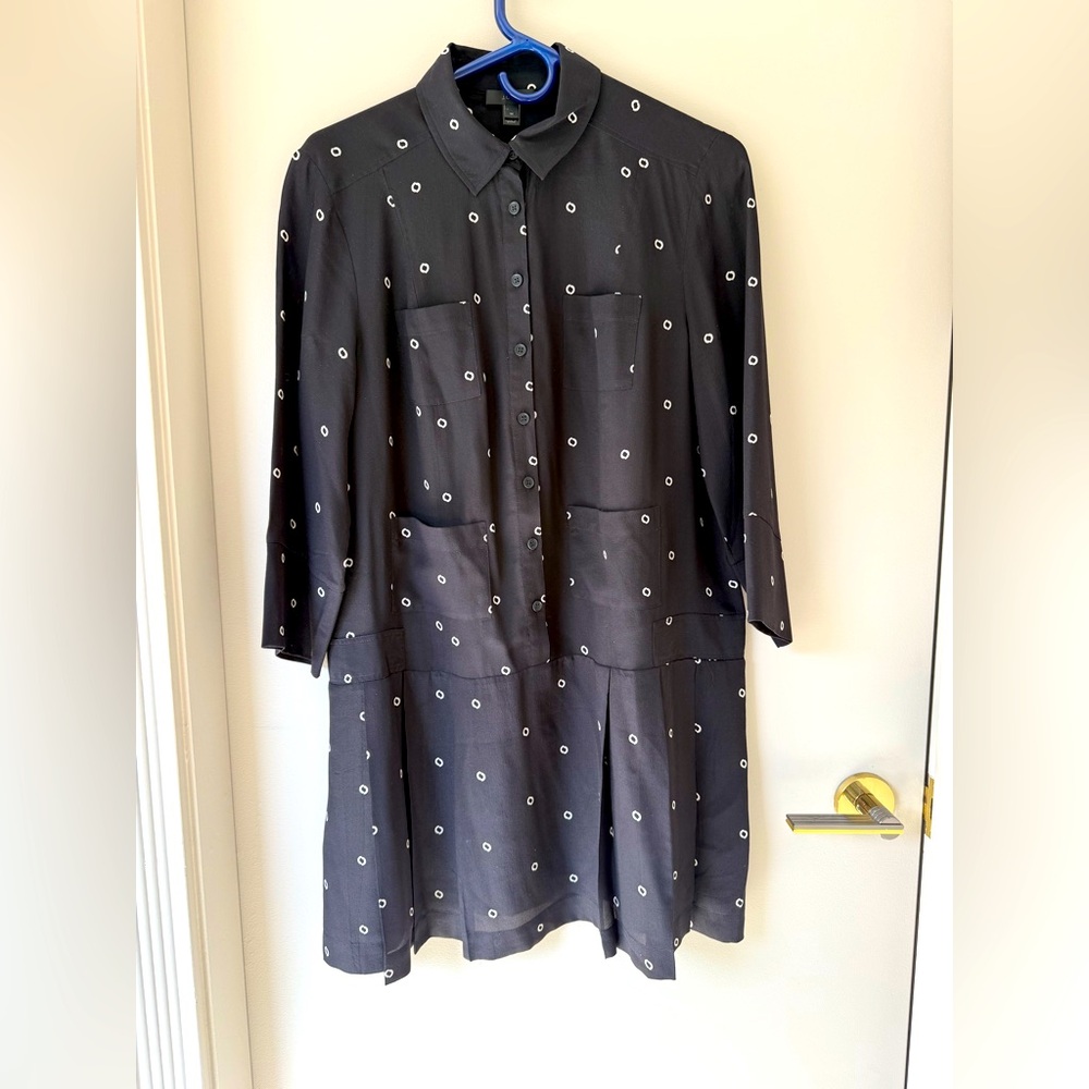 J. Crew Black Midi Dress with White Dots